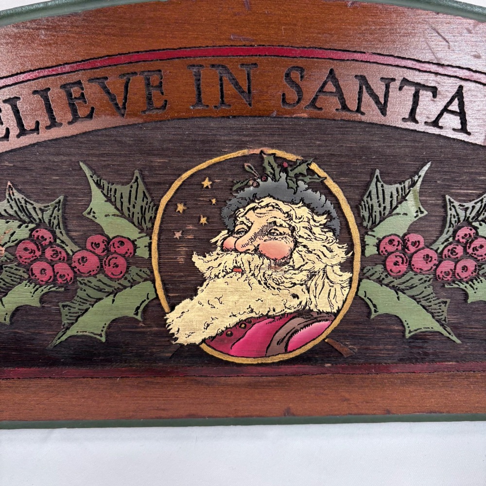 Woodcut Engraving Inc Door Topper Sign We Believe In Santa Claus 1992 Vintage